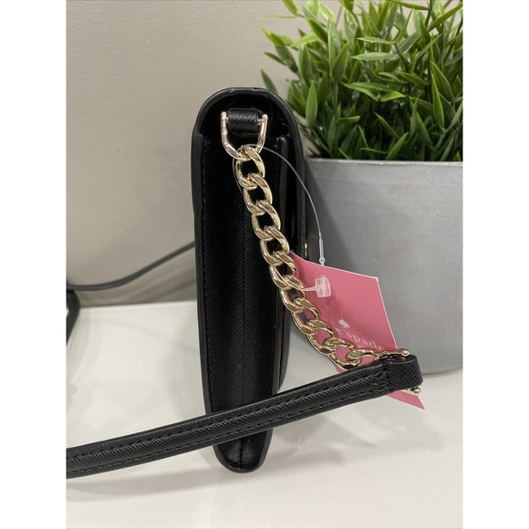 Kate Spade Tinsel Flap Crossbody Black Glitter Interior Credit Card Slots NWT - Picture 4 of 10